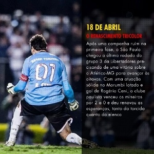 Após uma campanha ruim na primeira fase, o São Paulo chegou a última rodada do grupo 3 da Libertadores precisando de uma vitória sobre o Atlético-MG para avançar às oitavas. Com uma atuação sólida no Morumbi lotado e gol de Rogério Ceni, o clube paulista venceu os mineiros por 2 a 0 e deu renovou as esperanças, tanto da torcida quanto do elenco - Leonardo Soares/UOL