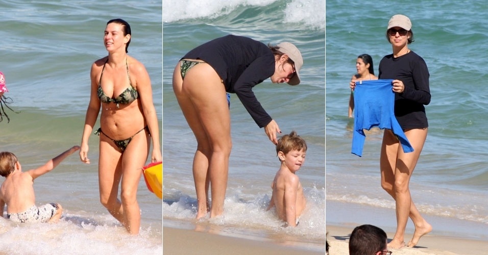 11.mai.2013 - De biquíni fio dental, Maria Paula curte praia com os filhos no Rio