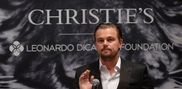 O ator Leonardo DiCaprio no leilão 11th Hour auction da Christie's, em Nova York