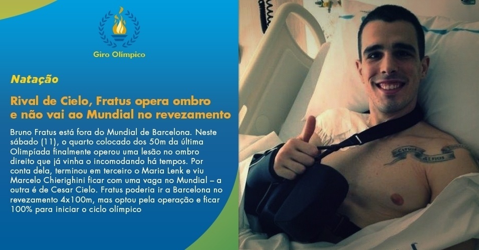 Rival de Cielo, Fratus opera ombro e não vai ao Mundial no revezamento - Facebook/Bruno Fratus