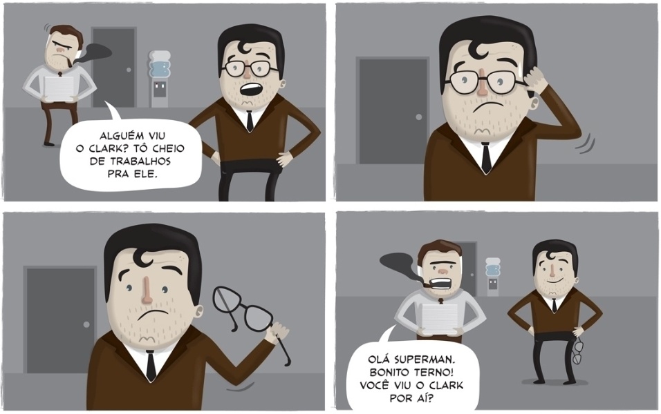Koff tira sarro da dupla identidade de Clark Kent, alterego do Homem de Aço, que fica irreconhecível para os vilões apenas tirando o óculos - Rafael Koff