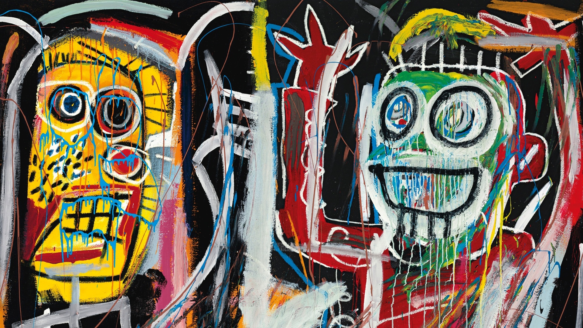16.mai.2013 - O outro recordista em leilão em Nova York foi um quadro de Jean-Michel Basquiat "Dustheads", que foi arrematado por US$ 48,8 milhões, um valor que supera o recorde alcançado até então por uma obra deste artista nova-iorquino: US$ 26,4 milhões, alcançado em novembro de 2012. A venda de arte contemporânea da Christie's arrecadou US$ 495 milhões, maior valor na história dos leilões de arte - Christie's/EFE