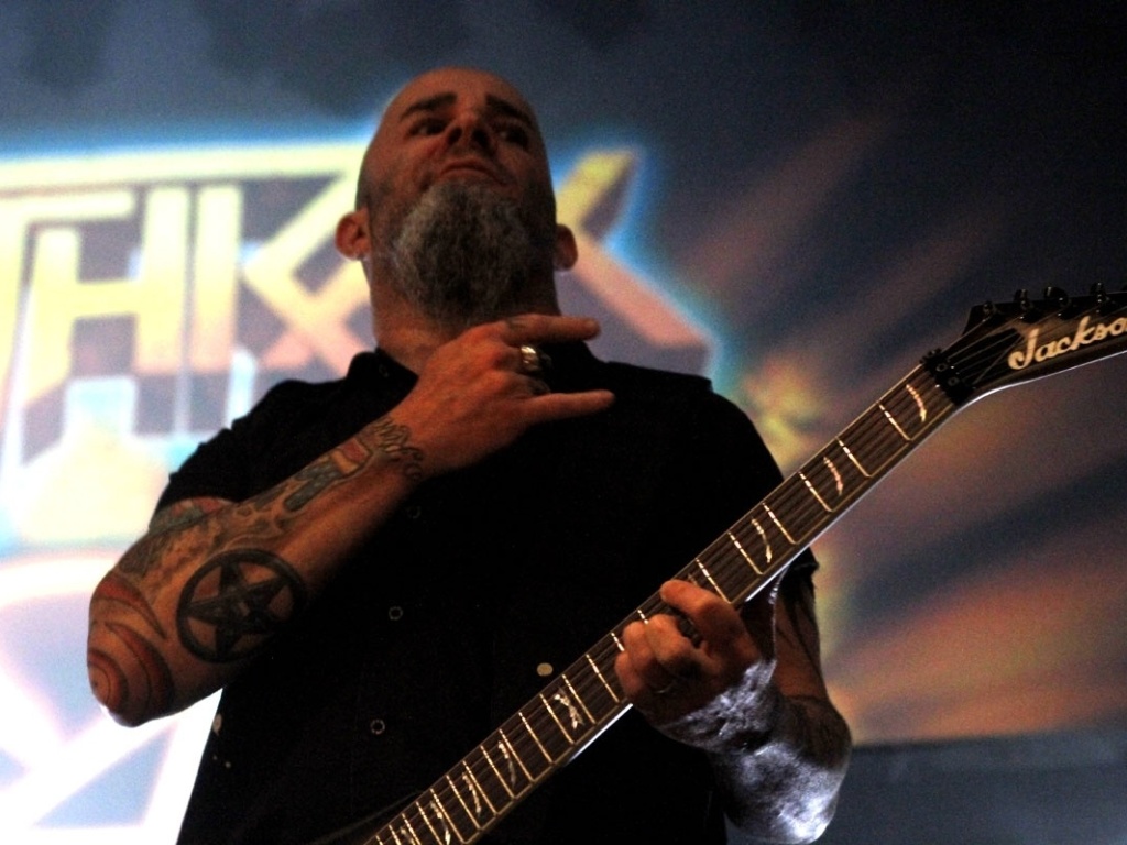 15.mai.2013 - A banda de thrash metal Anthrax se apresenta no HSBC Brasil, em São Paulo - Taiz Dering/Divulgação