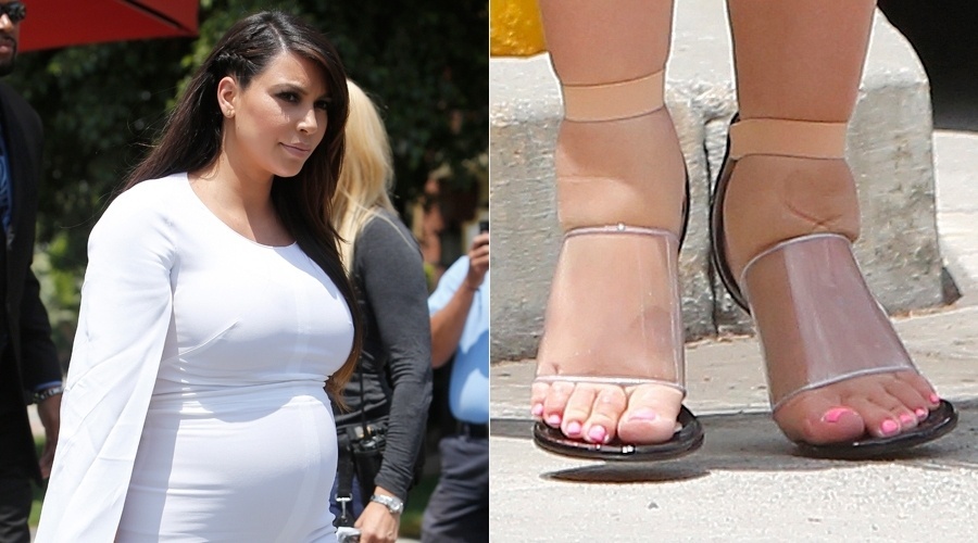 16.mai.2013 - Grávida de oito meses, Kim Kardashian exibiu os pés inchados em recente gravação do seu reality show nos Estados Unidos. A socialite está esperando seu primeiro filho, fruto do relacionamento com o rapper Kanye West
