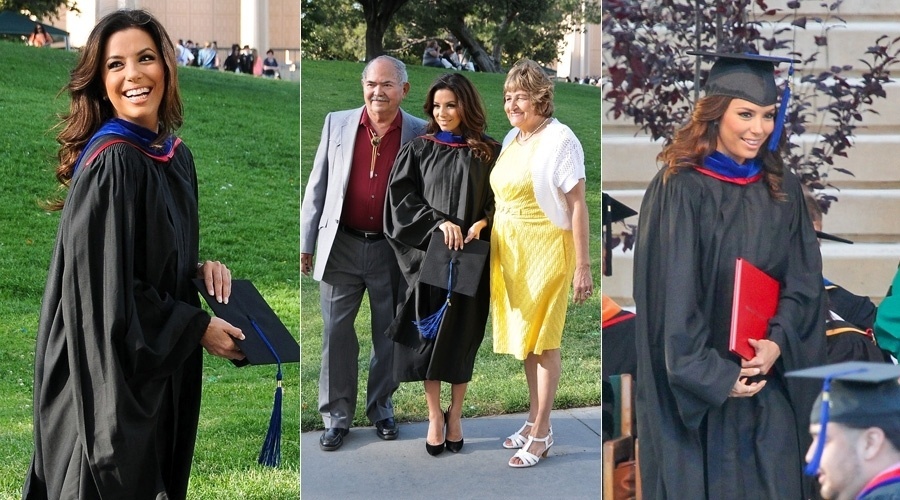 22.mai.2013 - Eva Longoria concluiu mestrado em cultura latina pela Universidade da Califórnia, Estados Unidos. A colação de grau contou as presenças do pai e da mãe da atriz