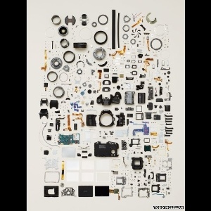 Os objetos foram fotografados de duas formas. Com as peças colocadas de forma ordenada, como na imagem acima de uma câmera desmontada... - Todd McLellan