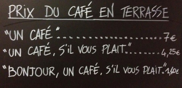 Letreiro do café La Petite Syrah, em Nice (França), onde clientes rudes pagam a mais pelo café - Divulgação/twitter.com/tokai06