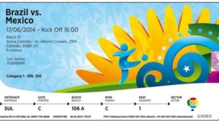 Ingresso da Copa de 2014 - Reprodução - Reprodução