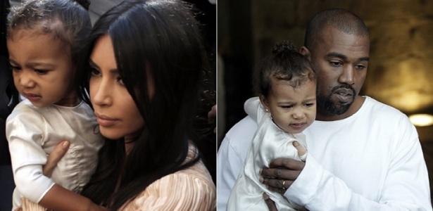 Kim Kardashian e Kanye West com a filha North West