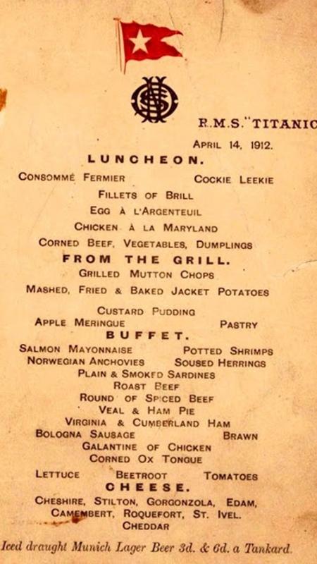 O menu da primeira classe do navio Titanic - Acervo/Divulgação