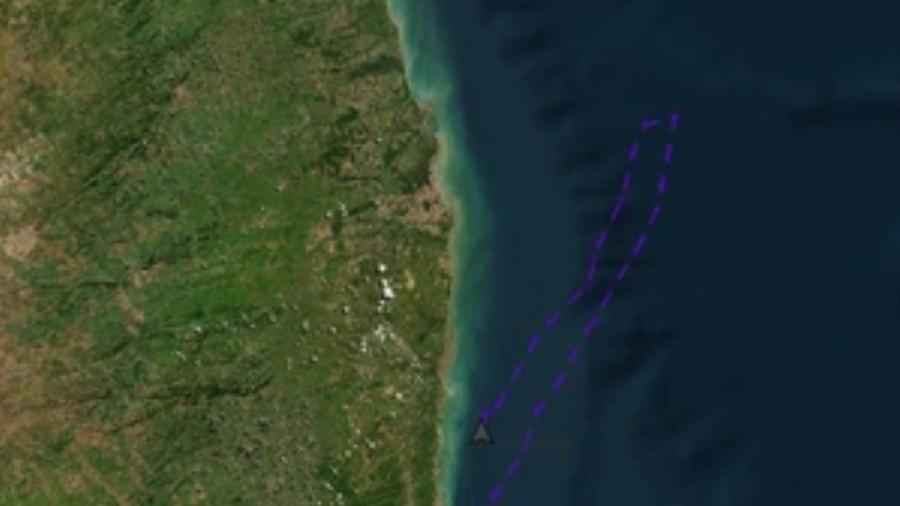 Última localização do navio de carga Concórdia, que seguia para Fernando de Noronha quando sumiu do radar, é vista perto da ilha de Itamaracá - ShipInfo/Reprodução