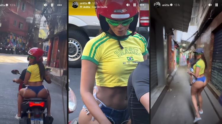 Anitta 'pega carona' com shorts curtinho na garupa de scooter no Rio de Janeiro