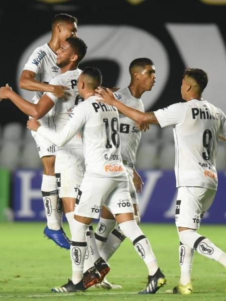 Jogadores do Santos comemoram gol da vitória sobre a Inter de Limeira - Divulgação/Santos