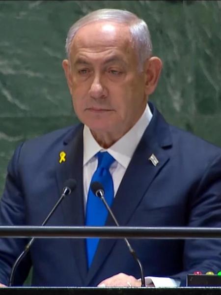 Primeiro-ministro de Israel, Benjamin Netanyahu, durante discurso na ONU - Reprodução/YouTube