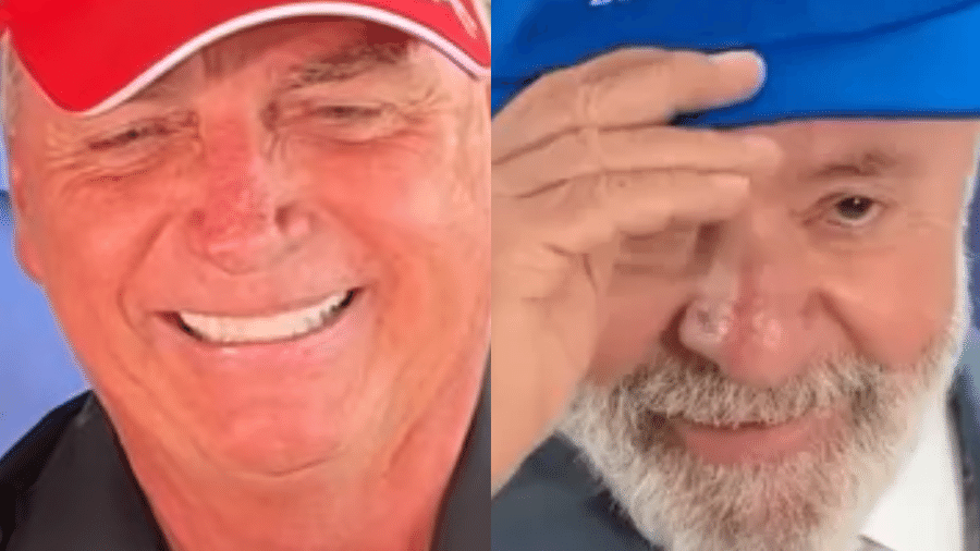Montagem Lula e Bolsonaro bonés Montagem Lula e Bolsonaro bonés