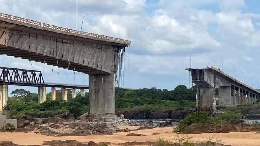 A ponte Juscelino Kubitscheck de Oliveira, que liga Aguiarnopólis (TO) e Estreito (MA) cedeu na manhã deste domingo (22)