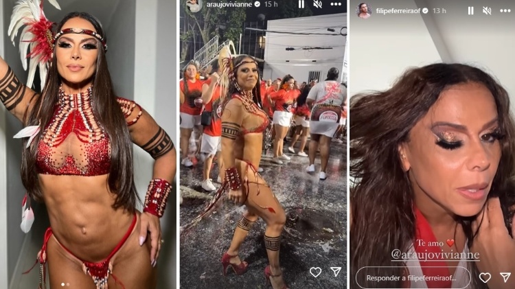 Veja Viviane Araújo antes, durante e depois do ensaio técnico da Salgueiro de domingo (21)