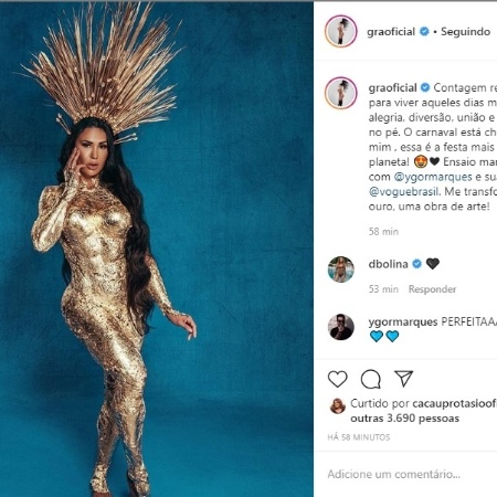 Gracyanne Barbosa vira estátua de ouro em ensaio para revista - Reprodução/Instagram
