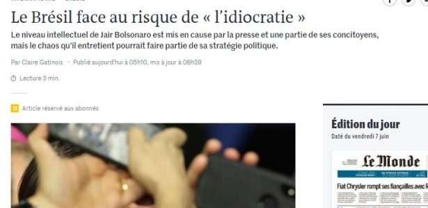 Em cobertura crítica, Le Monde compara o Brasil de Bolsonaro a 'idiocracia'