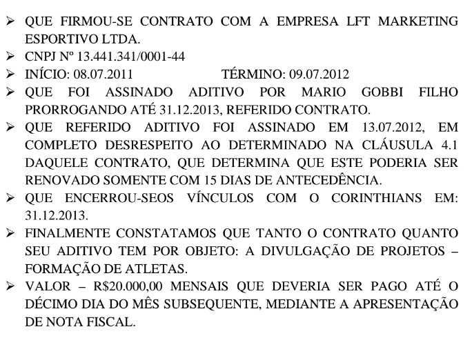 Acima, trecho da ação em que o sócio relata informações que recebeu do Corinthians sobre o filho de Lula