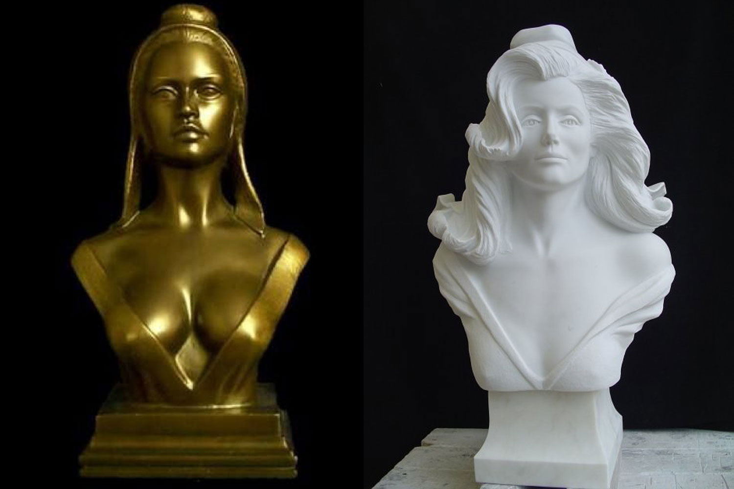Busto da República inspirado em Brigitte Bardot (à esquerda) e Catherine Deneuve