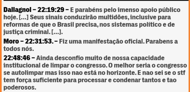 Moro e Dallagnol felizes com vazamento ilegal. Mais: “Limpar o Congresso”