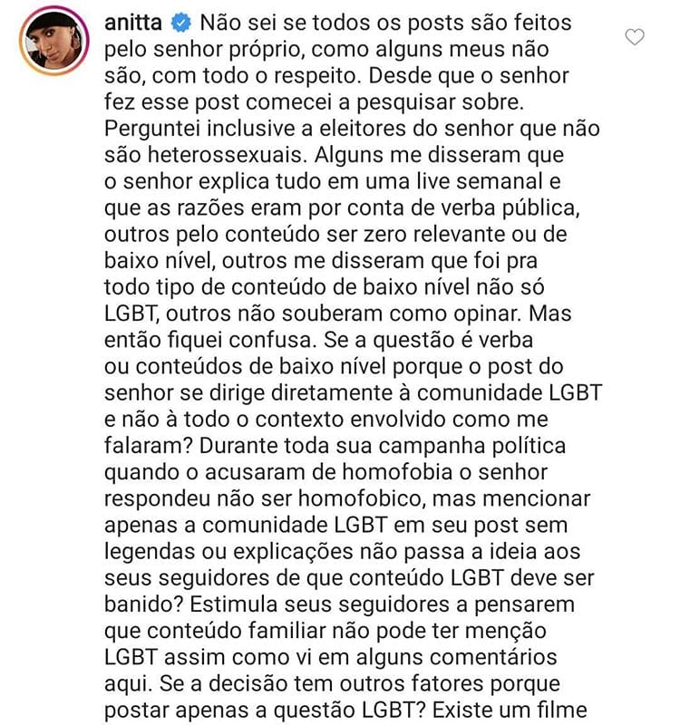 Anitta Comenta Post No Instagram De Bolsonaro: &Quot;Queria Entender O Contraditório&Quot;