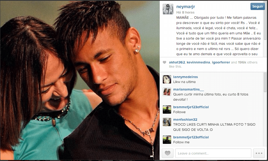 Neymar Parabeniza Mãe Passar Aniversário Longe De Você Não é Fácil