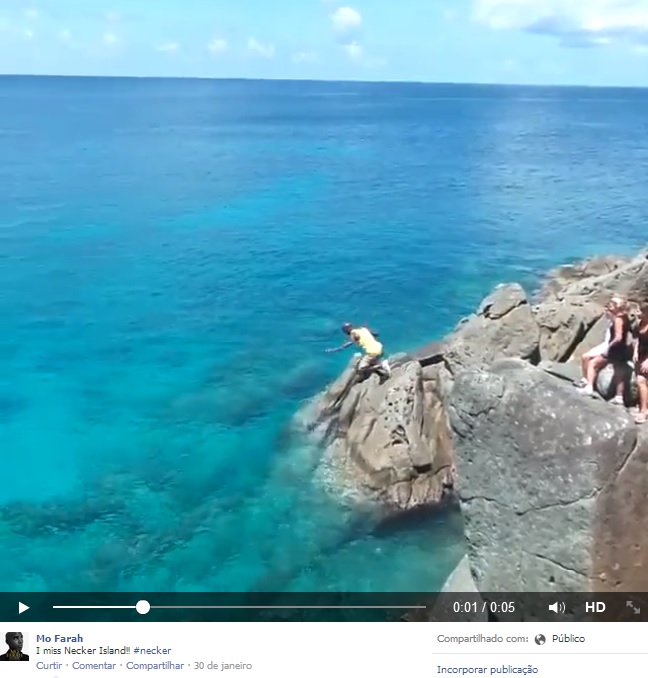 Mo Farah se arrisca em salto de penhasco na Ilha Necker - um dos arquipélagos do Havaí