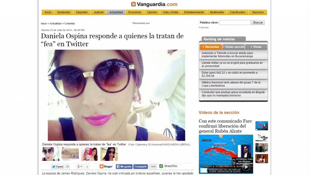 Em julho, Daniela Ospina foi chamada de feia por espanhóis (Crédito: Reprodução)