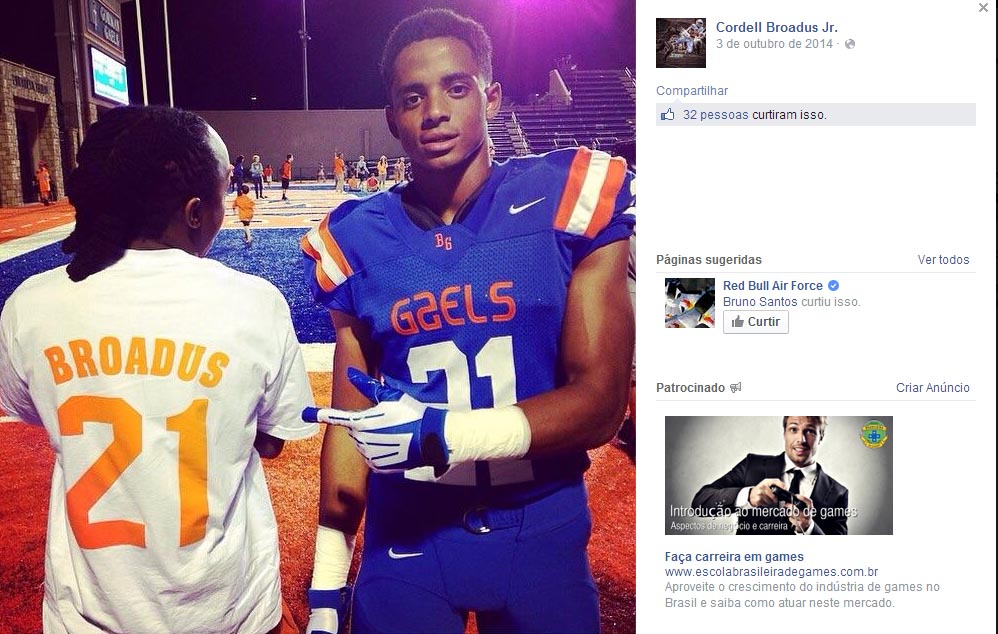 Cordell Broadus (à dir.) é um das promessas do futebol americano (Crédito: Facebook/Reprodução)
