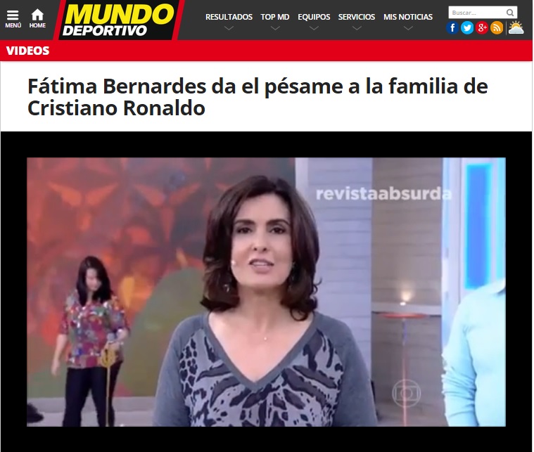 Fátima Bernardes confundiu nome de sertanejo com Cristiano Ronaldo e gafe foi parar na imprensa estrangeira (Reprodução Mundo Deportivo)