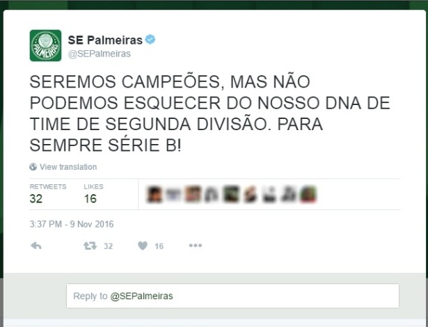 Palmeiras tem Twitter hackeado: 'DNA de time de 2ª divisão