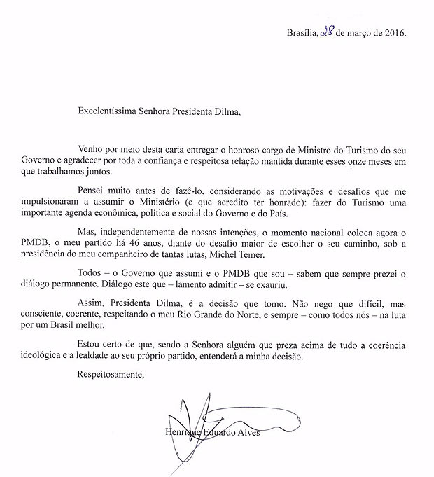 Ministro Henrique entrega a carta de demissão - UOL Notícias
