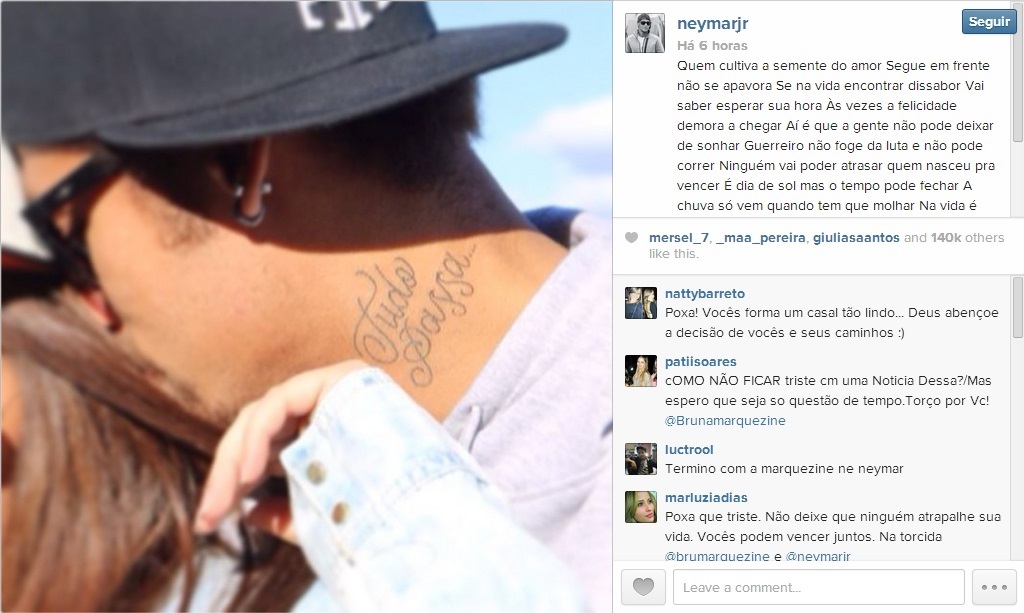 Fãs lamentam fim de namoro de Neymar (Reprodução/Instagram)