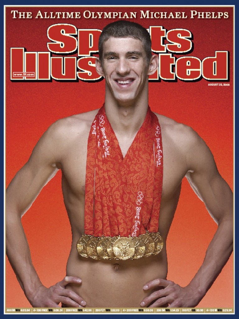 Michael Phelps e suas oito medalhas de ouro de Pequim-2008, na clássica capa da Revista Sports Illustrated (foto: divulgação)