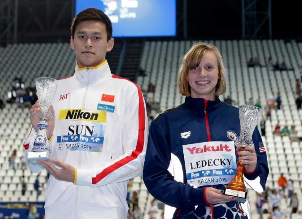 Sun Yang e Katie Ledecky, os atletas mais eficientes do Mundial segundo a FINA (foto: AP)