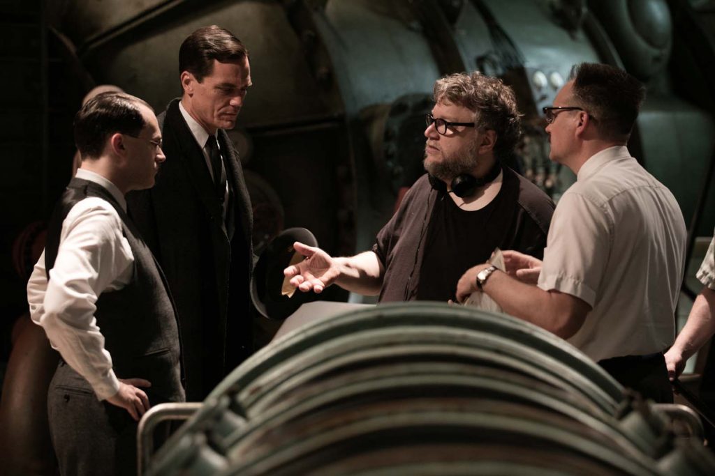 Michael Stuhlbarg, Michael Shannon, Director/Writer/Producer Guillermo del Torro and David Hewlett on the set of THE SHAPE OF WATER. Photo by Kerry Hayes. © 2017 Twentieth Century Fox Film Corporation All Rights Reserved