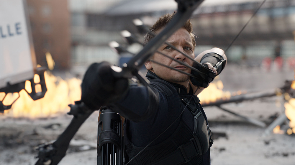 Editorial use only. No book cover usage. Mandatory Credit: Photo by Marvel Studios/Kobal/REX/Shutterstock (5886221t) Jeremy Renner Captain America - Civil War - 2016 Director: Anthony Russo / Joe Russo Marvel Studios USA Scene Still Action/Adventure