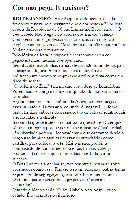 Cor não pega. E racismo? (Blocos deixam de cantar 'O Teu Cabelo