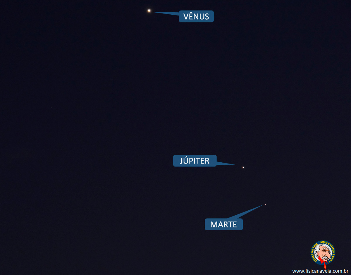 Vênus, Júpiter e Marte registrados na madrugada de 19 de outubro de 2015. Crédito: Dulcidio Braz Jr (Física na Veia!)