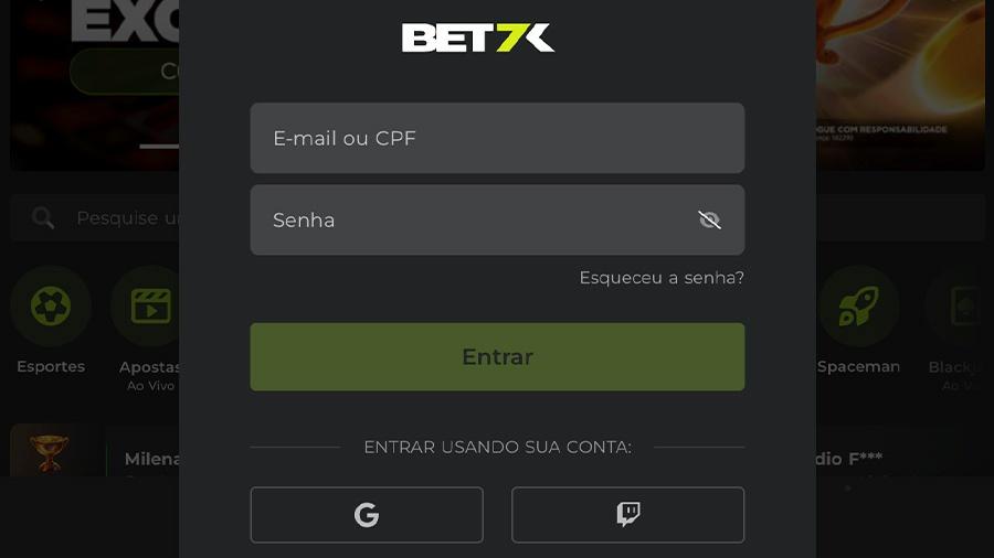 Digite seu e-mail ou CPF para fazer Login na Bet7k.