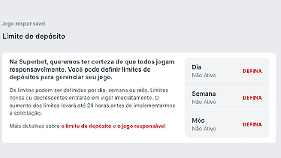 Limites de depósito na Superbet Brasil