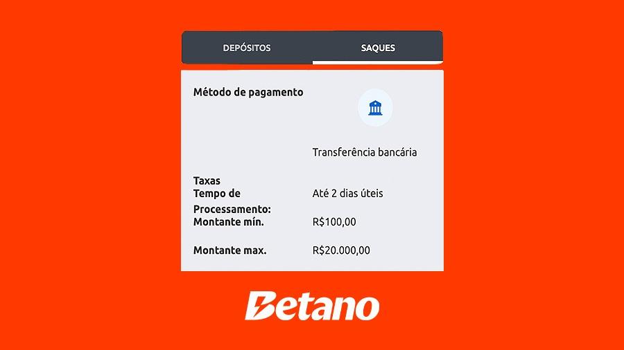 Transferência bancária na Betano