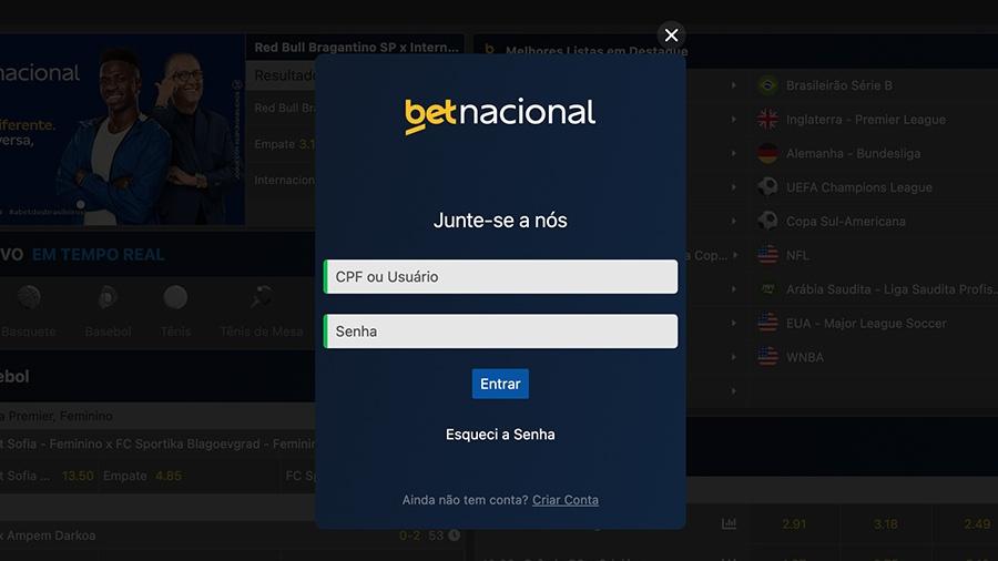 Fazendo login na Betnacional pelo computador