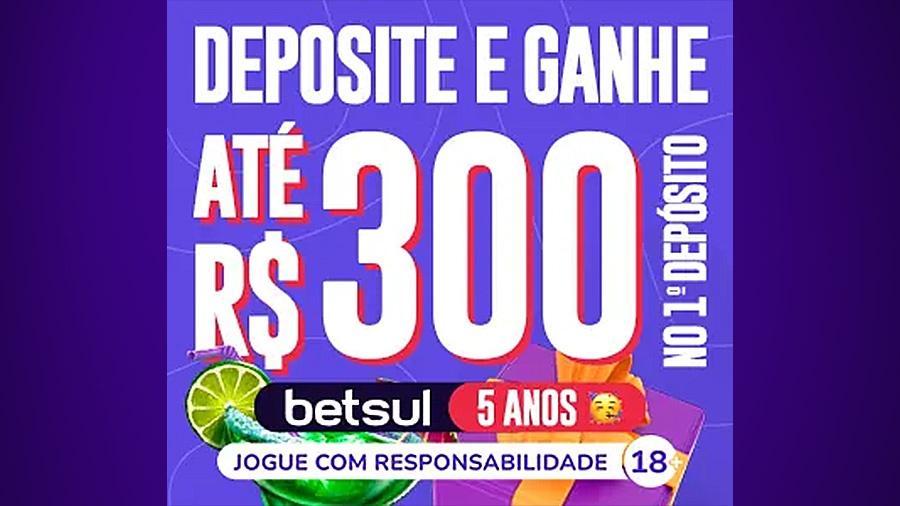 O bônus de boas-vindas Betsul Cassino paga 100% do primeiro depósito até R$300