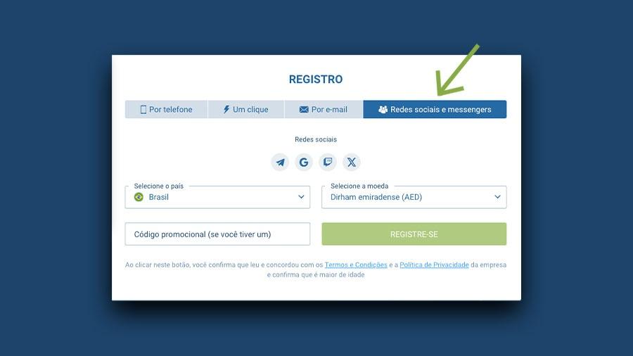 Efetuar o cadastro na 1xbet via email