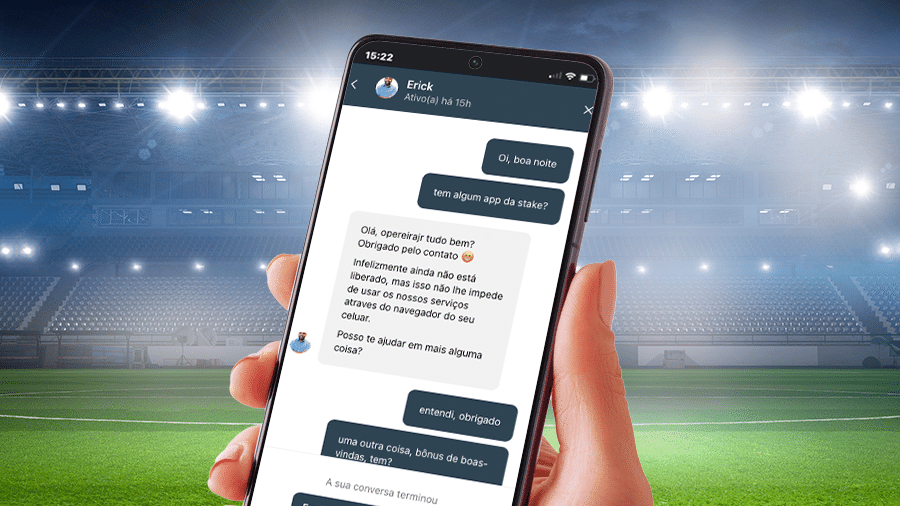 Pode falar com um atendente da Stake pelo chat ao vivo