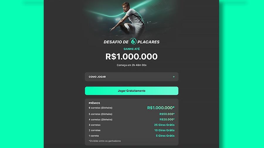 Valores da premiação desafio 6 placares Bet365
