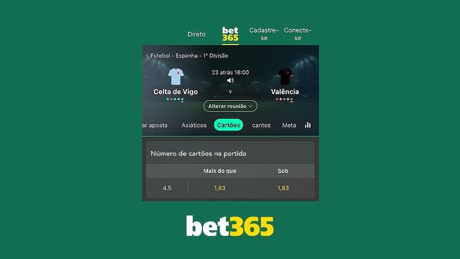 Exemplo de apostas em cartões na Bet365